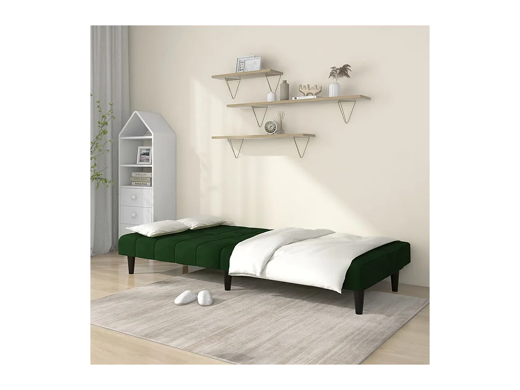 Dunkelgrünes 2-Sitzer-Schlafsofa aus Samt