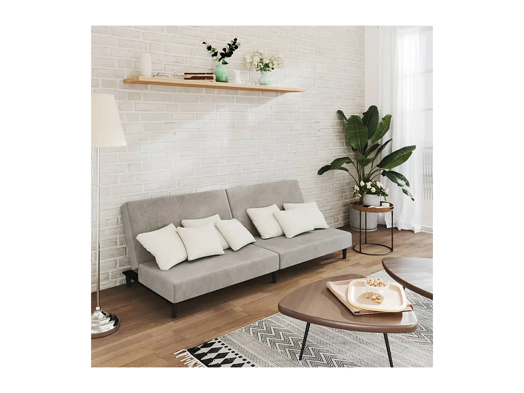 Sofá cama de 2 plazas de terciopelo gris claro
