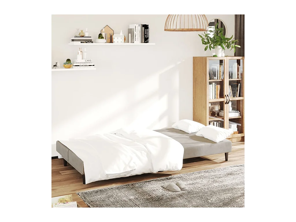 Sofá cama de 2 plazas de terciopelo gris claro