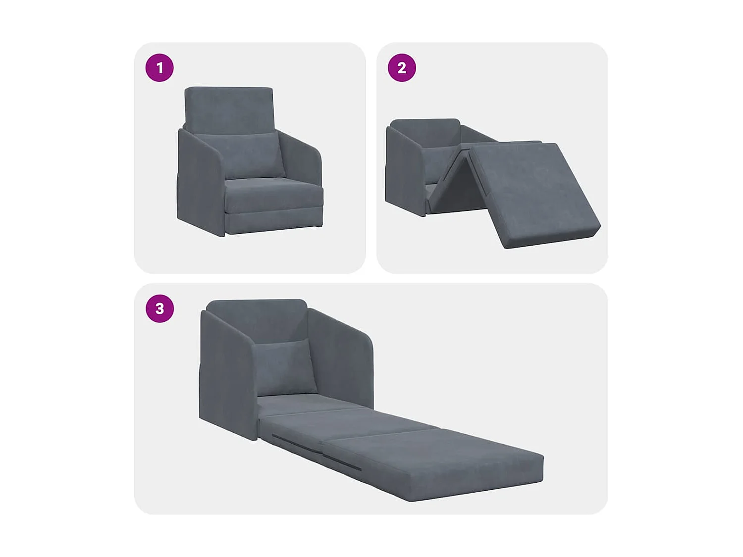 Dunkelgraues Schlafsofa 65 x 80 x 83 cm Samt