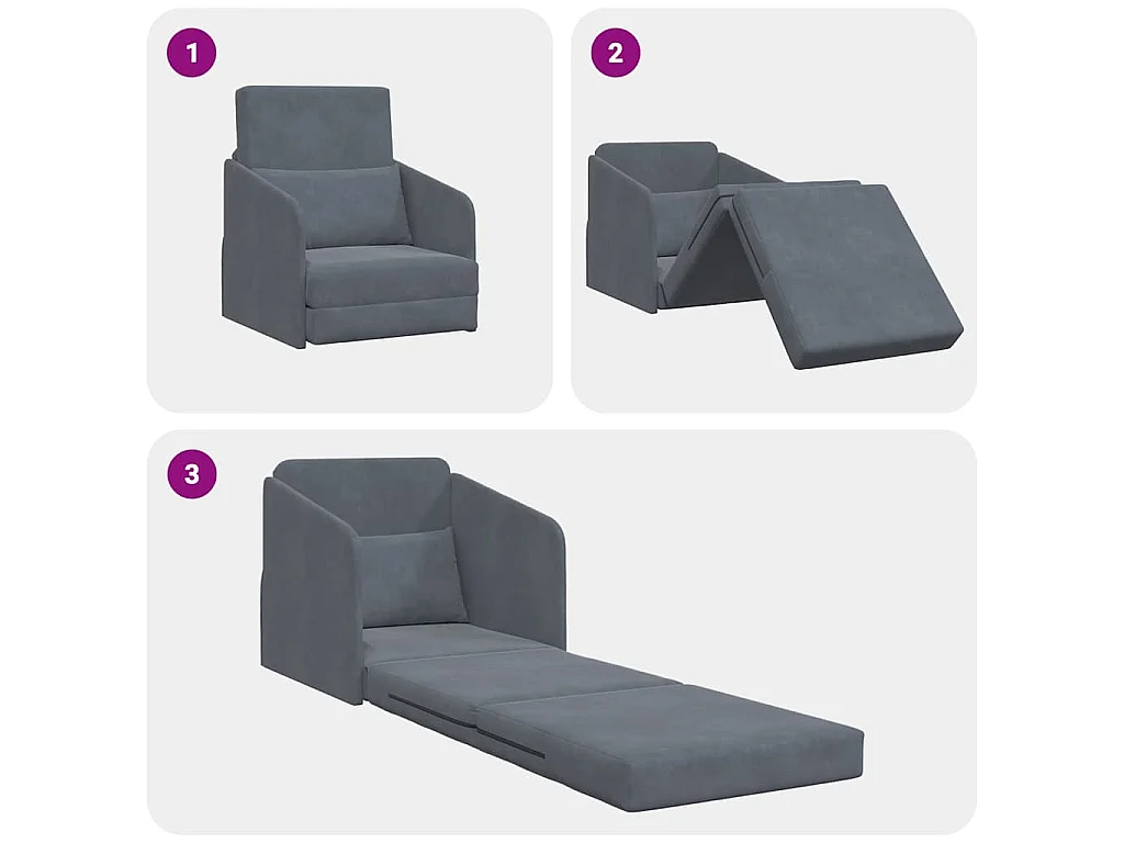 Canapé-Lit Gris foncé 65 x 80 x 83 cm Velours