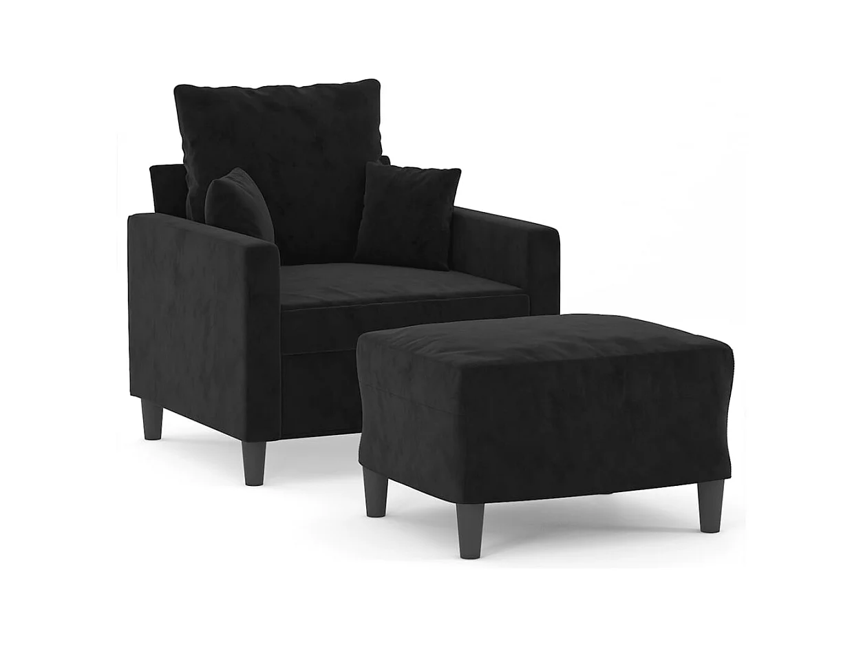 Poltrona con poggiapiedi Nero 60 cm Velluto