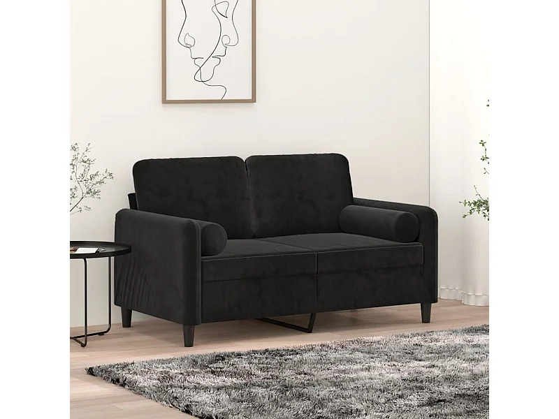 Sofá de 2 plazas con cojines decorativos de terciopelo negro de 120 cm.