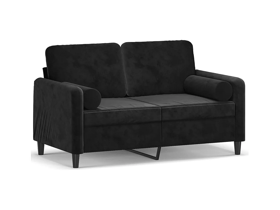 Sofá de 2 plazas con cojines decorativos de terciopelo negro de 120 cm.