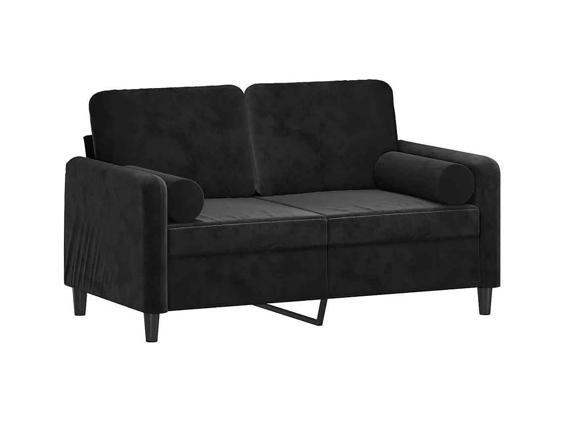 Sofá de 2 plazas con cojines decorativos de terciopelo negro de 120 cm.