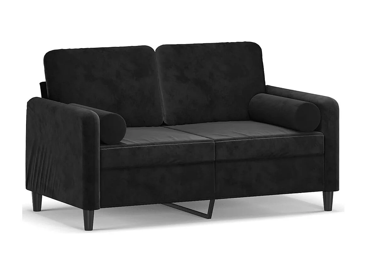 Divano 2 posti con cuscini decorativi in velluto nero 120 cm