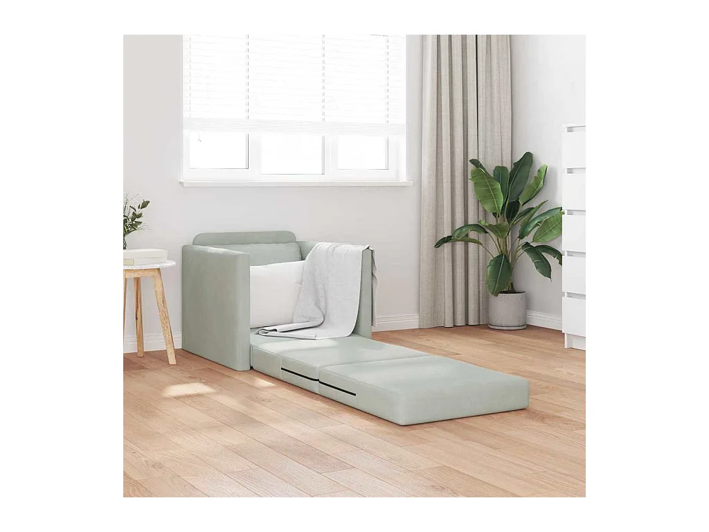 Divano letto con cuscino Grigio chiaro 74 x 77 x 81 cm Velluto