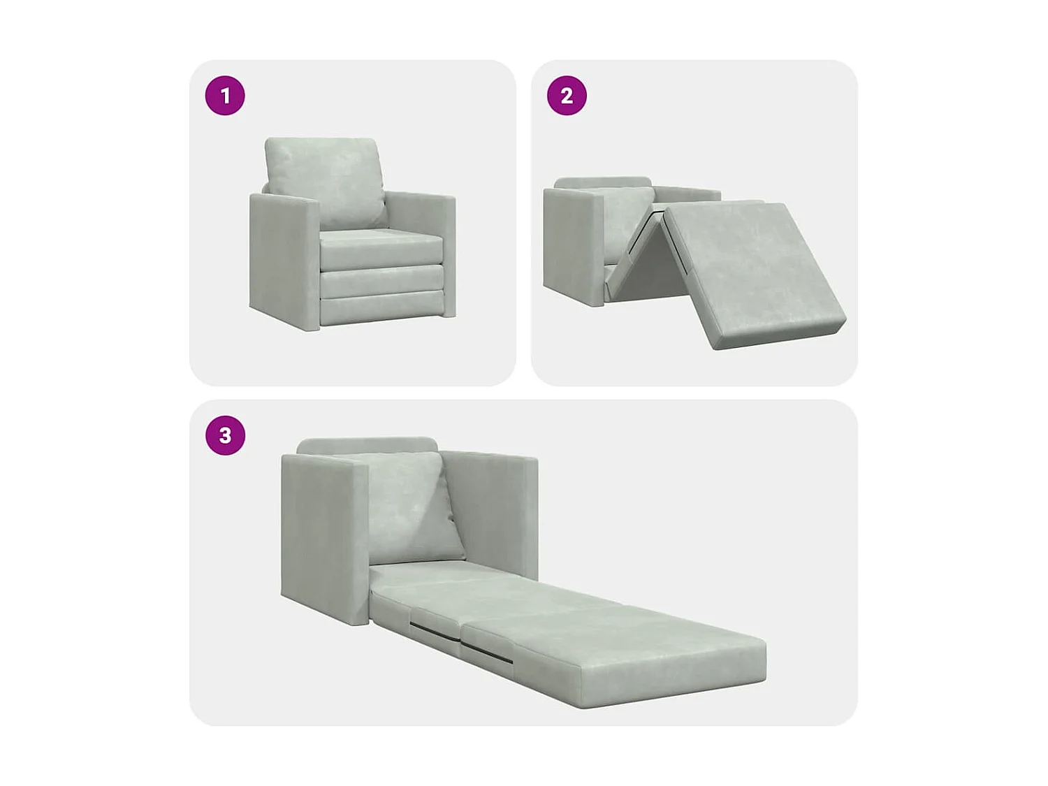 Canapé-lit avec coussin Gris clair 74 x 77 x 81 cm Velours