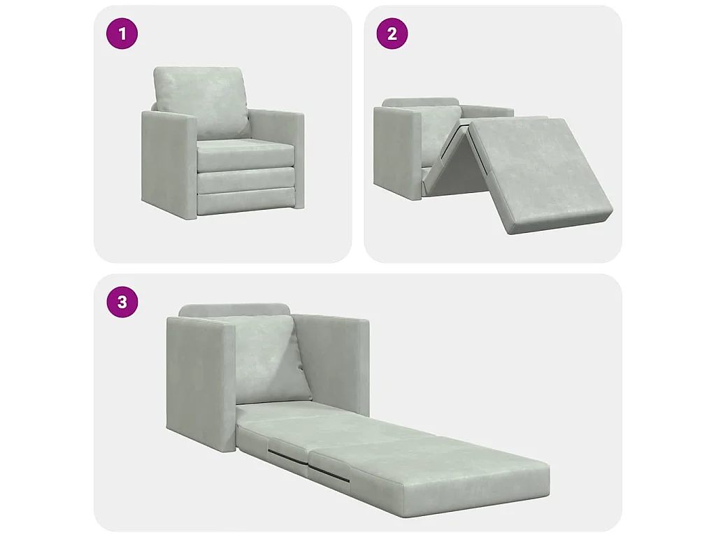 Canapé-lit avec coussin Gris clair 74 x 77 x 81 cm Velours
