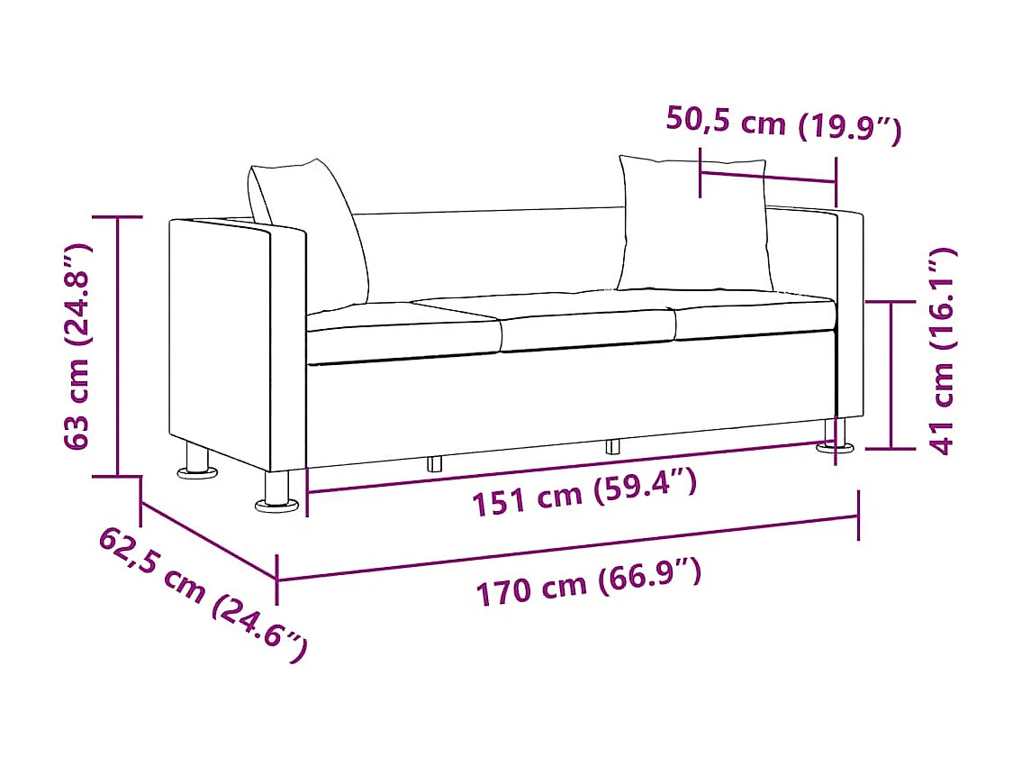 3-zits zwarte kunstleren bank