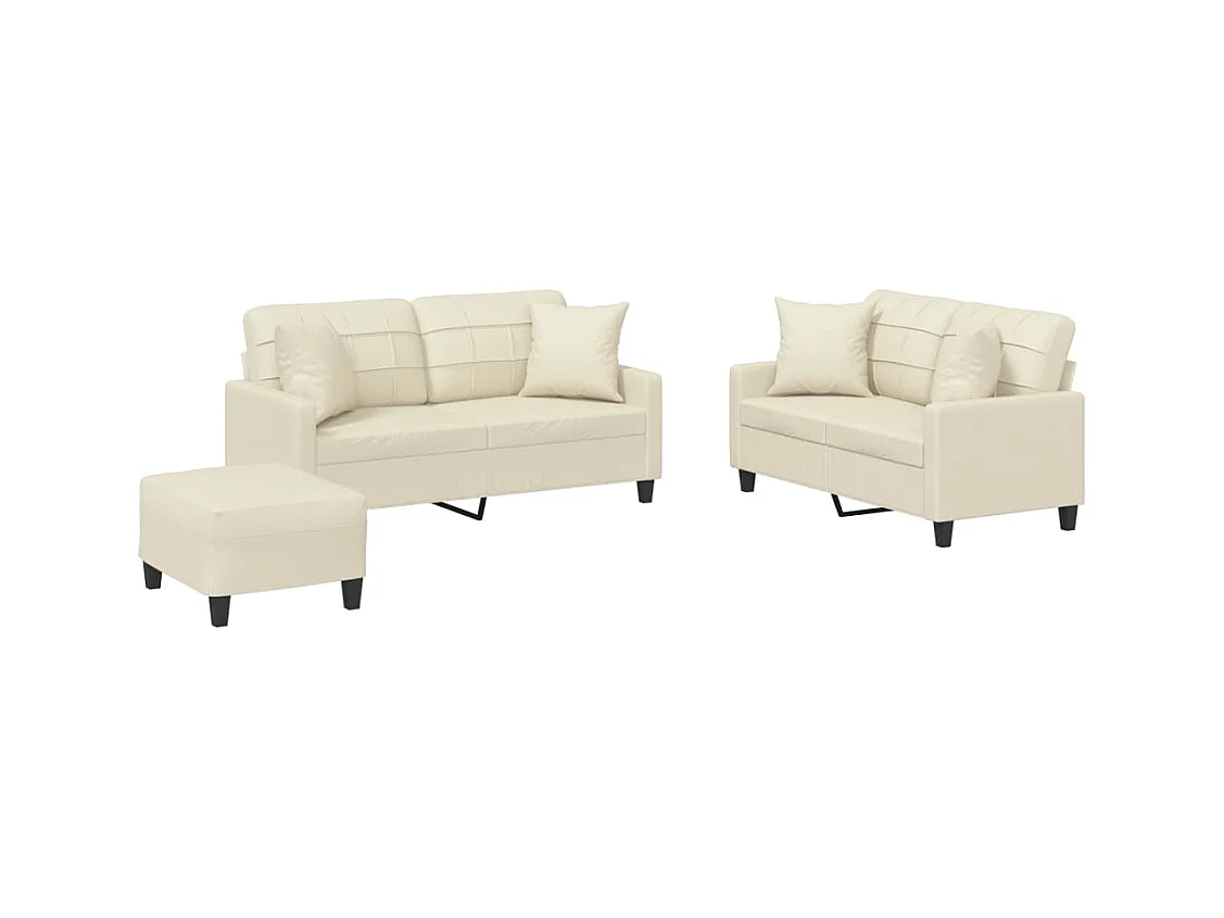 3-delige bankstel met crèmekleurige kunstleren kussens