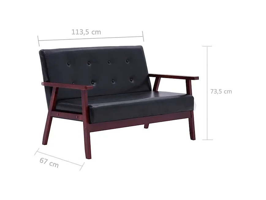 Conjunto de sofá de 3 piezas en piel sintética negra