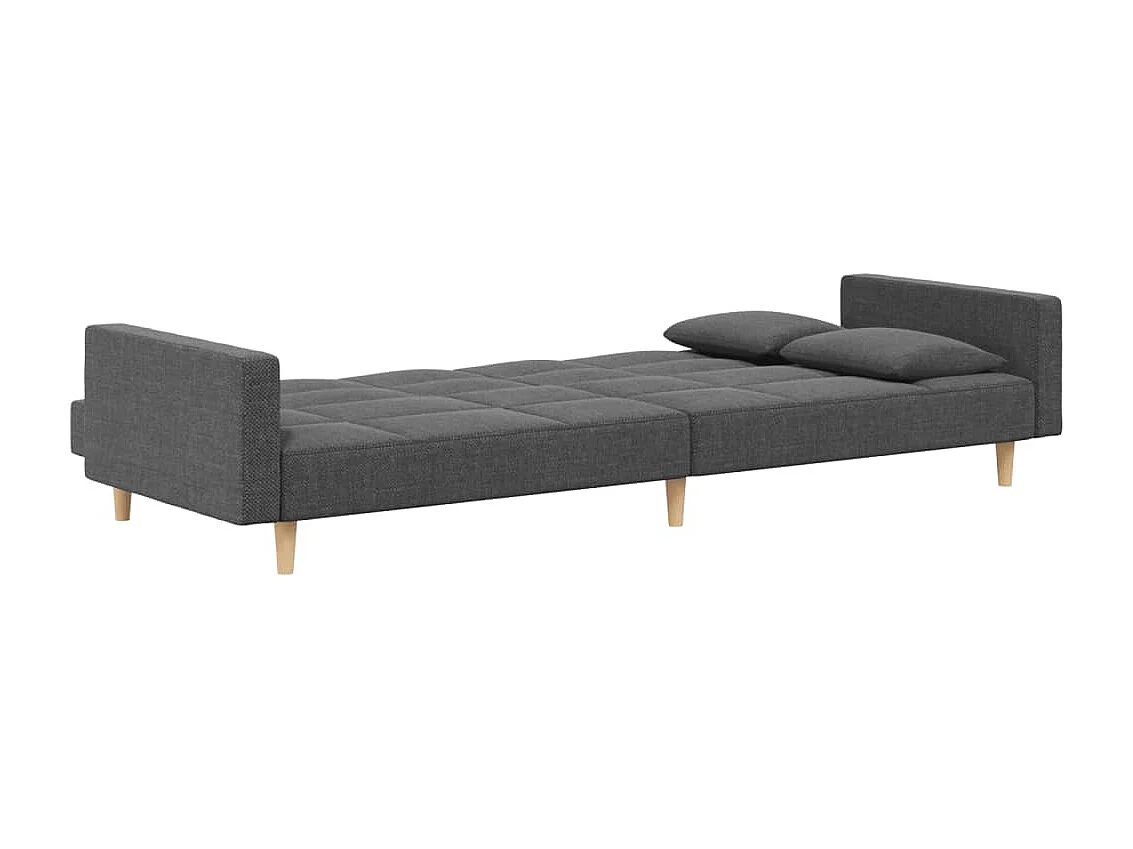 Sofá cama de 2 plazas con dos almohadas de tela gris claro