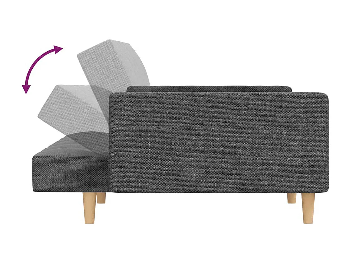 Sofá cama de 2 plazas con dos almohadas de tela gris claro