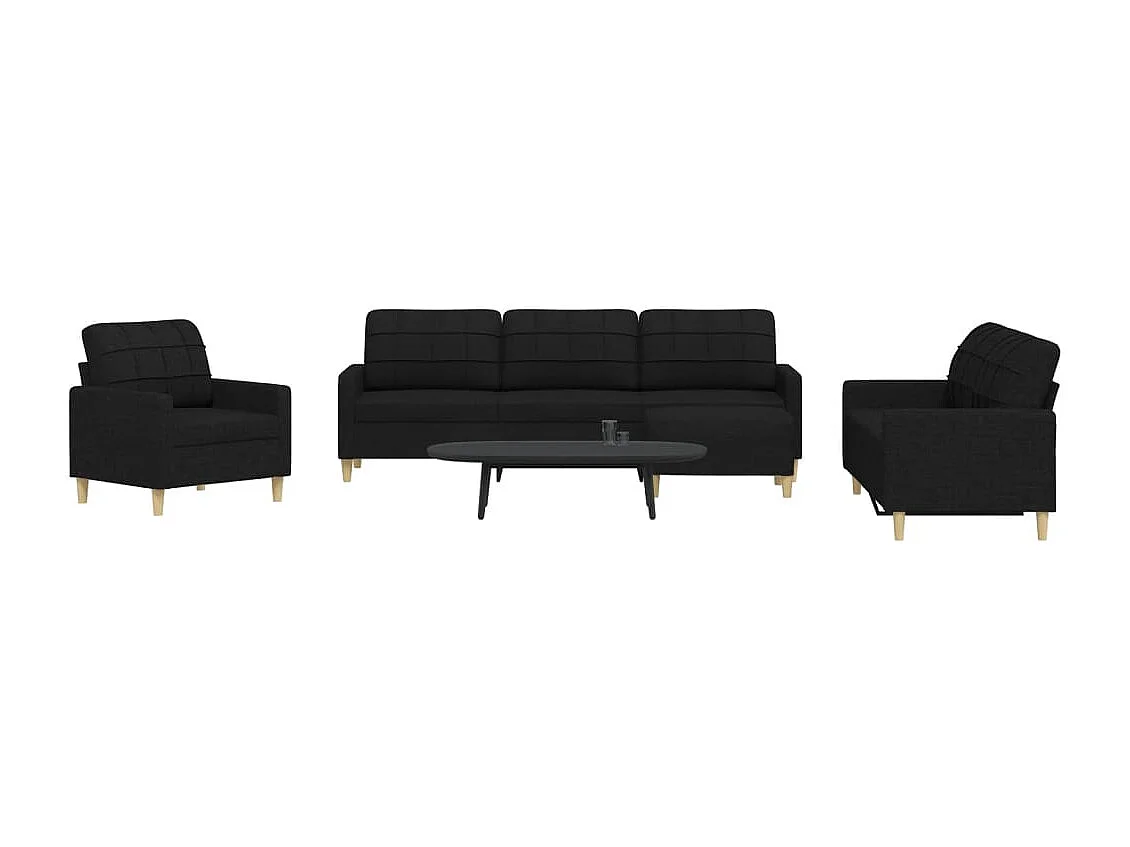 Conjunto de sofá de 4 piezas con reposapiés de tela negra