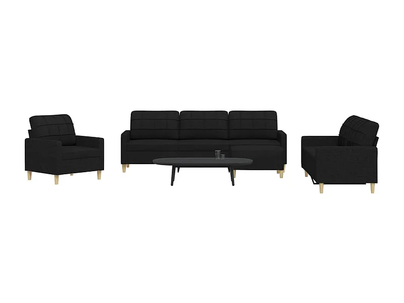 Conjunto de sofá de 4 piezas con reposapiés de tela negra