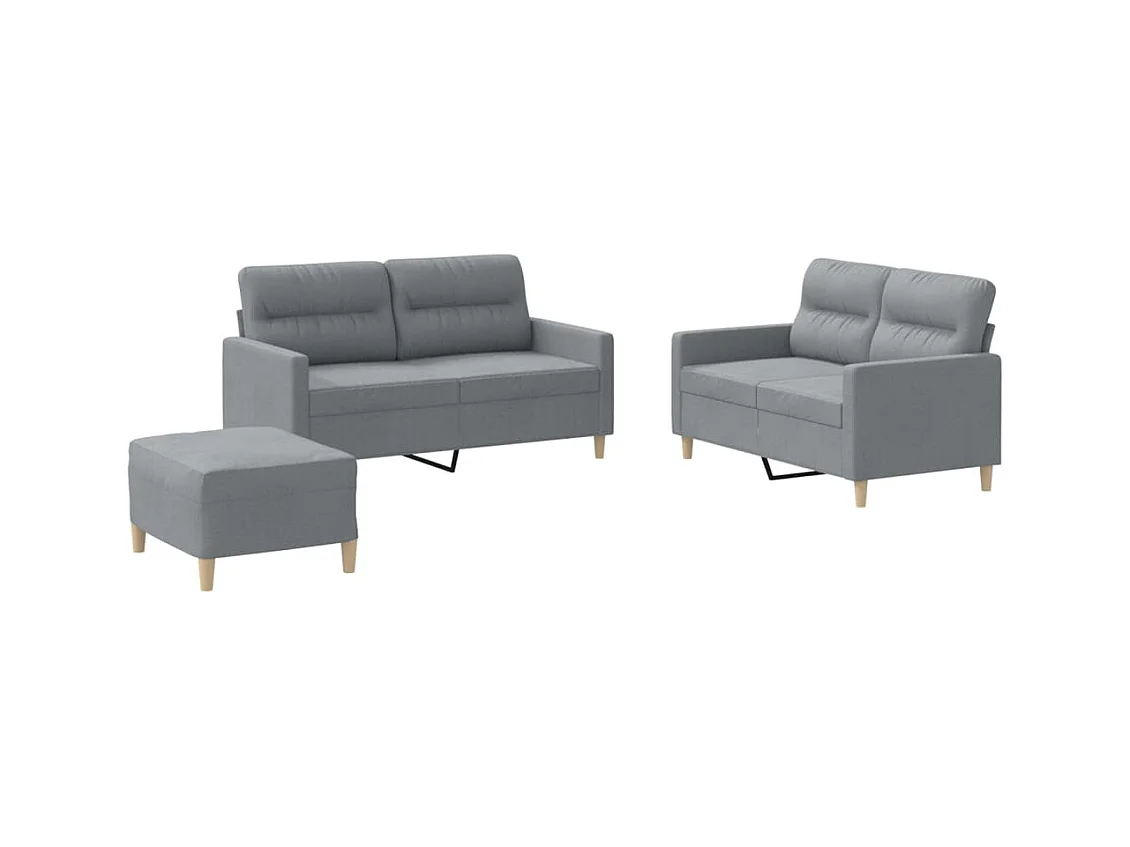 Set di divani 3 pezzi con cuscini in tessuto grigio chiaro