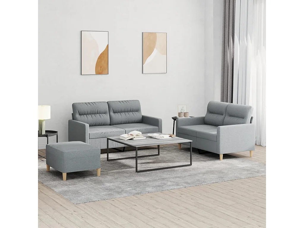 Ensemble de canapés 3 pcs avec coussins Gris clair Tissu