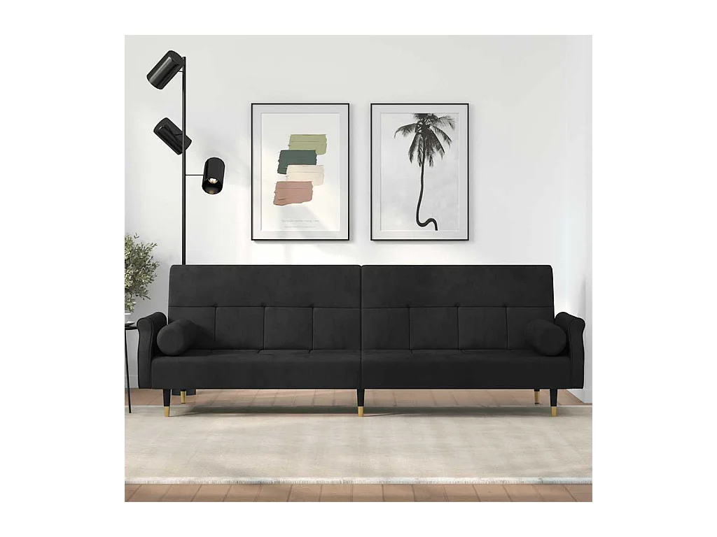 Sofá cama con cojines de terciopelo negro