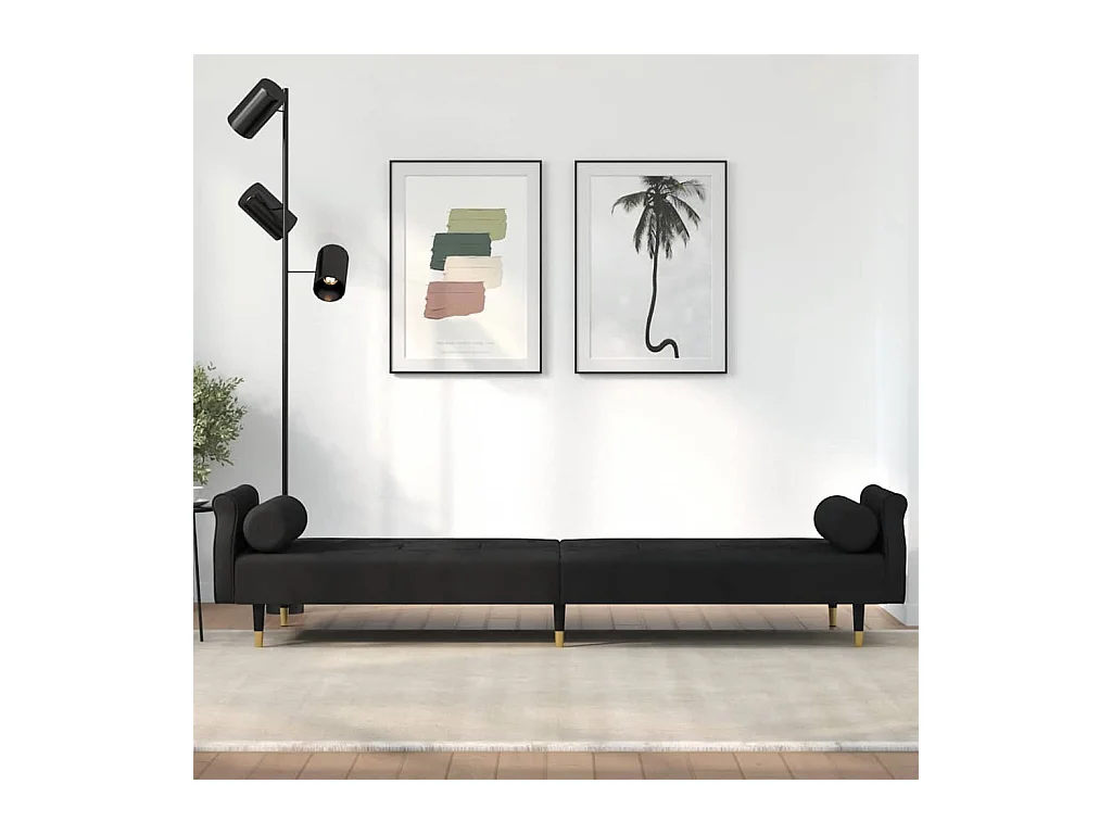 Sofá cama con cojines de terciopelo negro