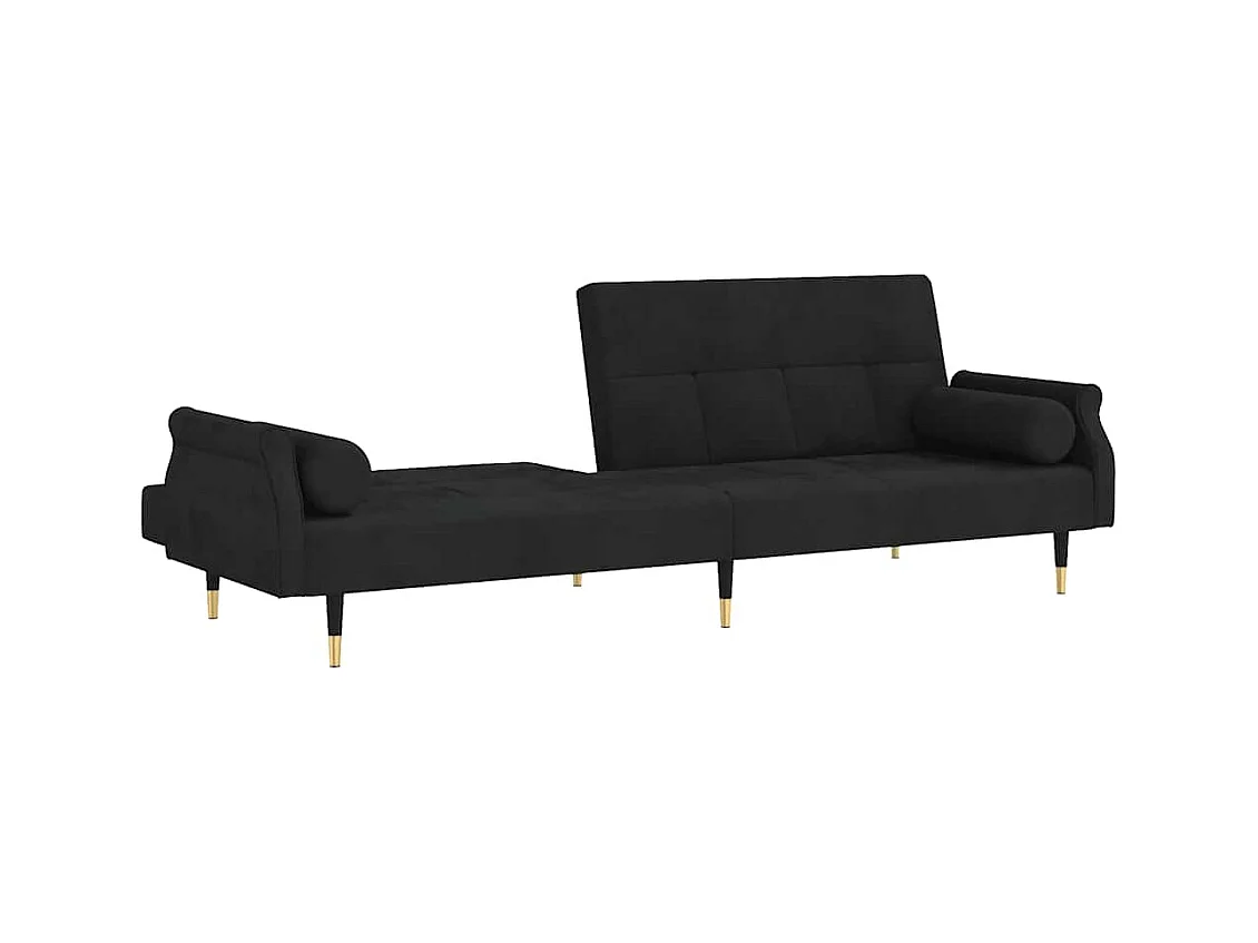Sofá cama con cojines de terciopelo negro
