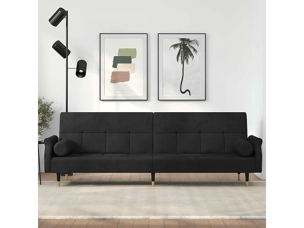 Sofá cama con cojines de terciopelo negro