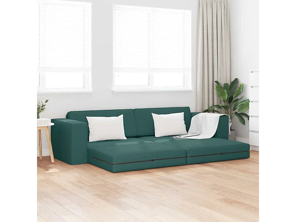 Divano letto da pavimento verde scuro 245 x 78 x 77 cm in tessuto
