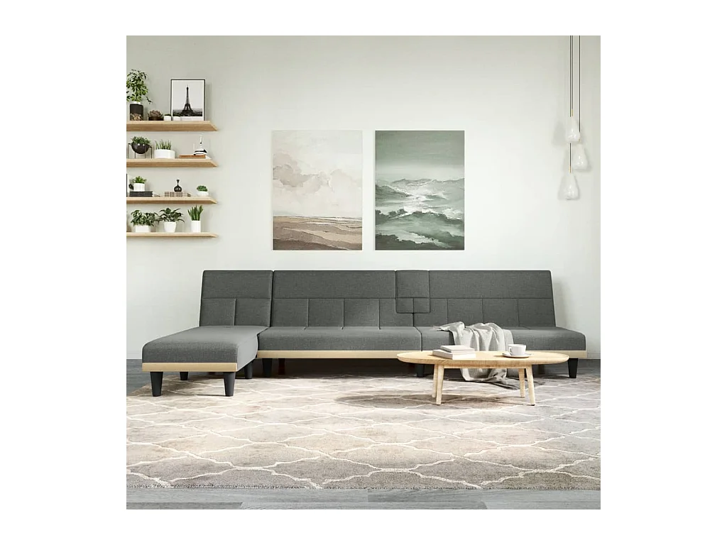 Dunkelgraues L-förmiges Schlafsofa 255x140x70 cm Stoff