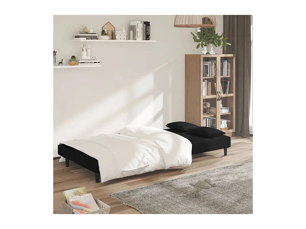 Sofá cama de 2 plazas con dos almohadas Terciopelo Negro