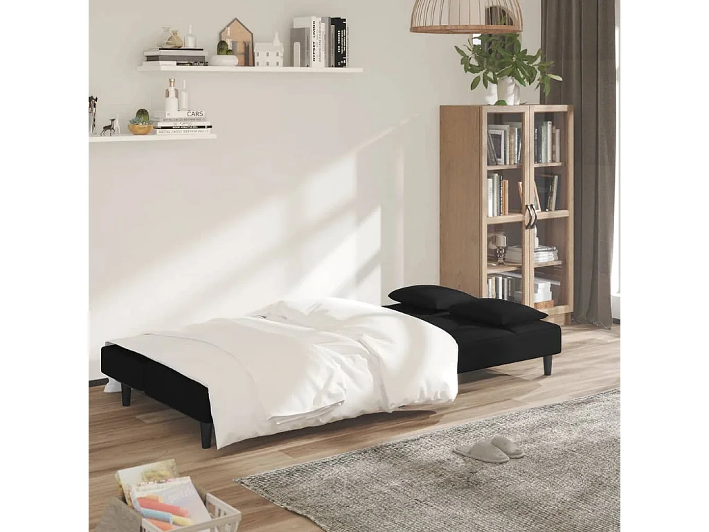 Sofá cama de 2 plazas con dos almohadas Terciopelo Negro
