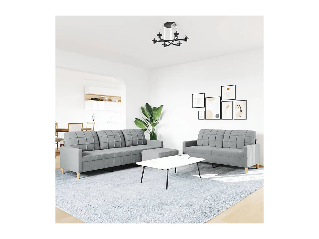 Conjunto de sofá de 3 piezas con reposapiés de tela gris claro