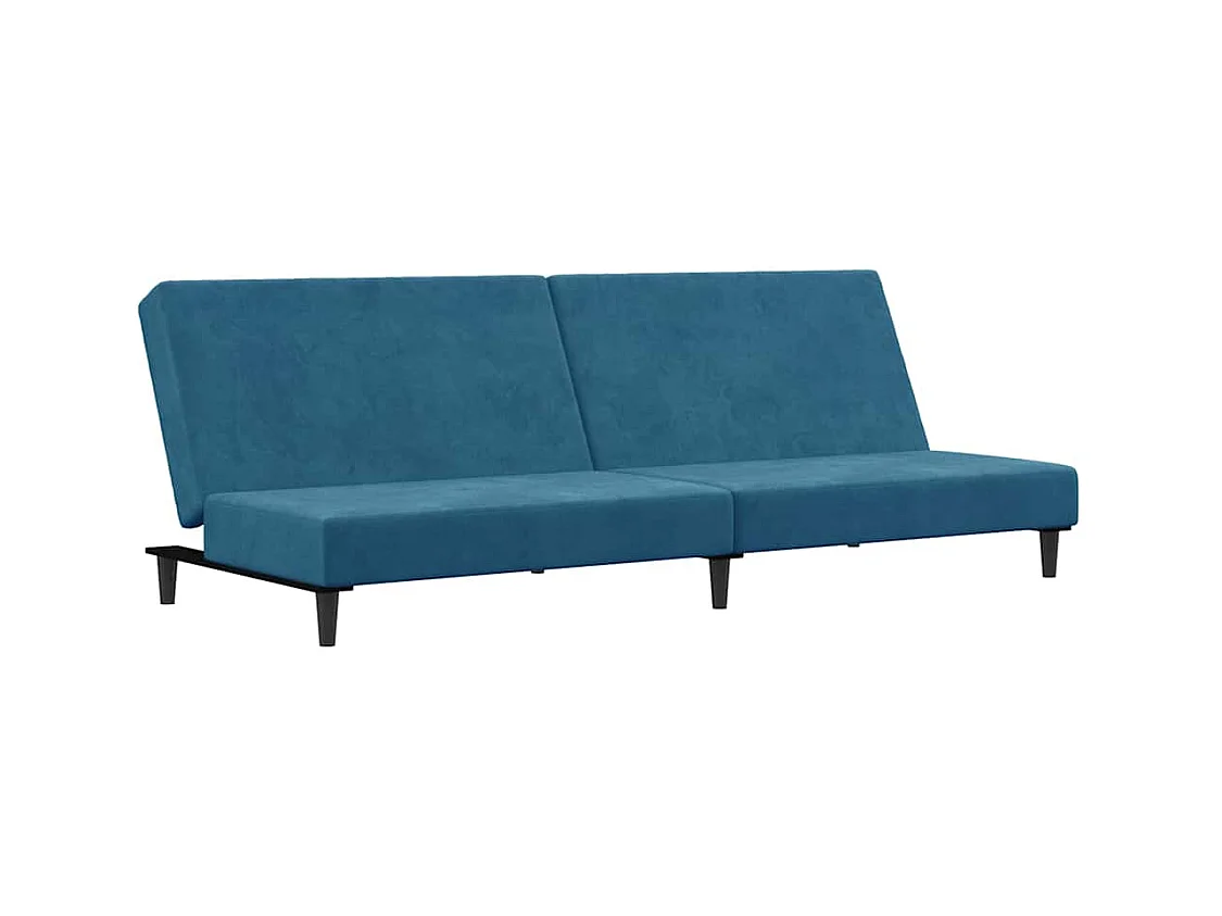 2-Sitzer-Schlafsofa mit Fußhocker aus blauem Samt