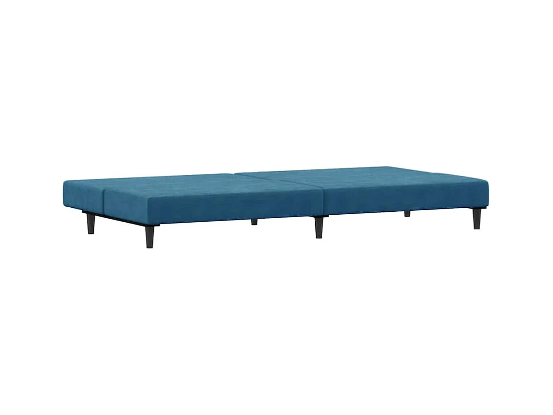 2-Sitzer-Schlafsofa mit Fußhocker aus blauem Samt
