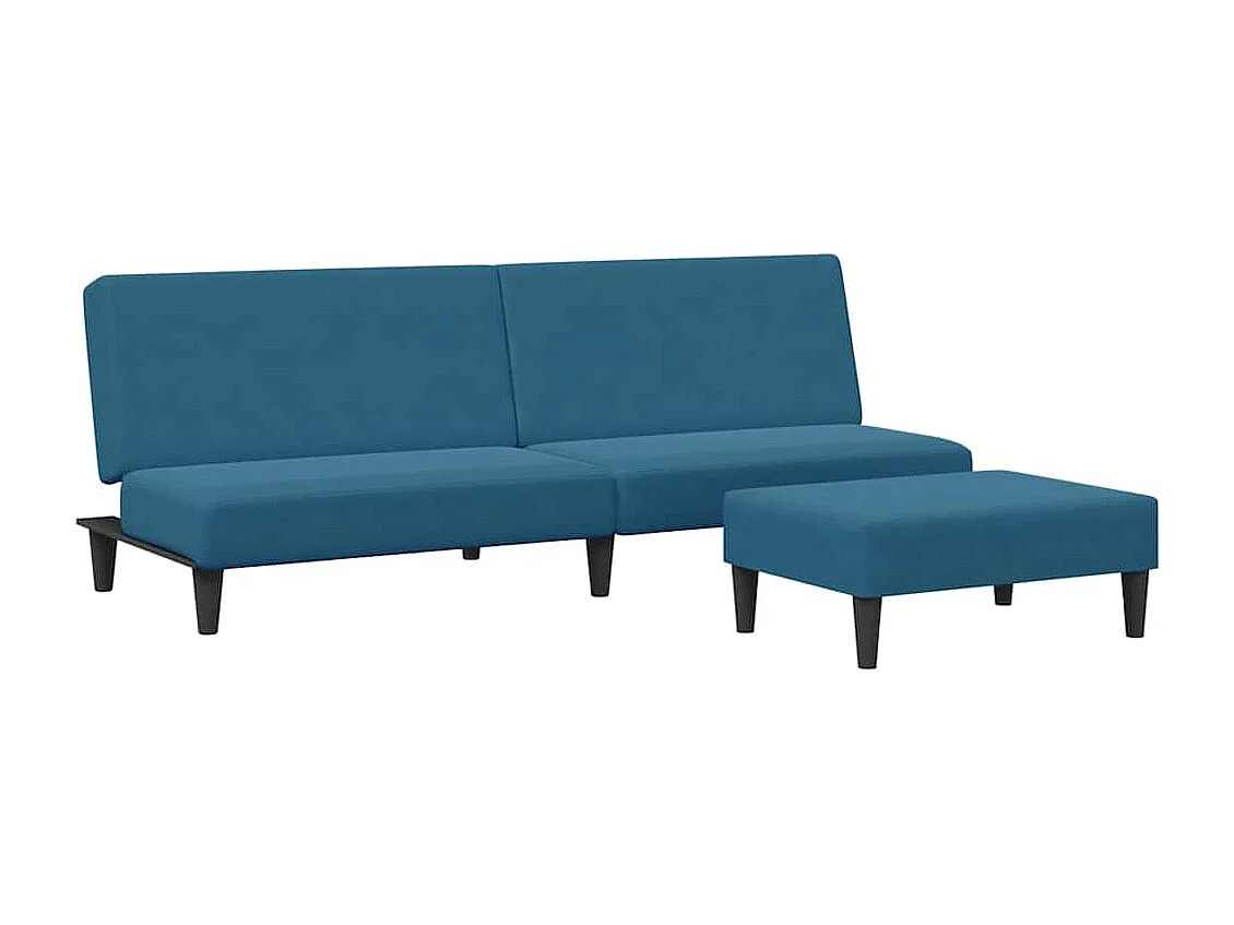 Sofá cama de 2 plazas con reposapiés en terciopelo azul