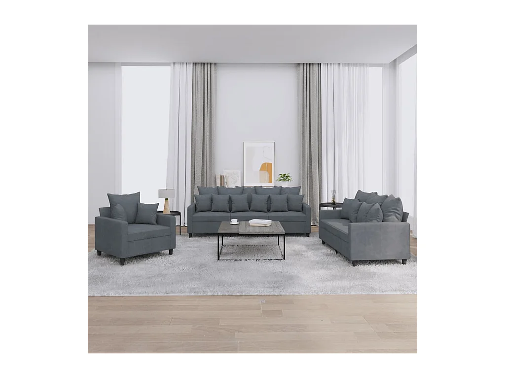 Conjunto de sofá de 3 piezas con cojines Terciopelo Gris Oscuro
