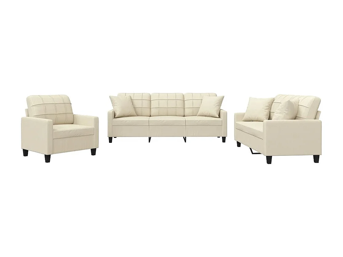 Conjunto de sofá de 3 piezas con cojines de piel sintética color crema