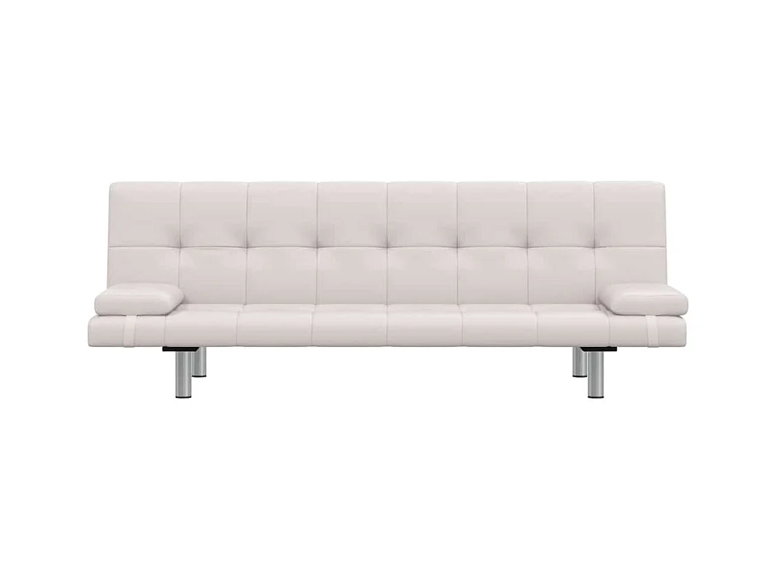Verstellbares Schlafsofa mit zwei Kissen, Kunstleder, Cremeweiß