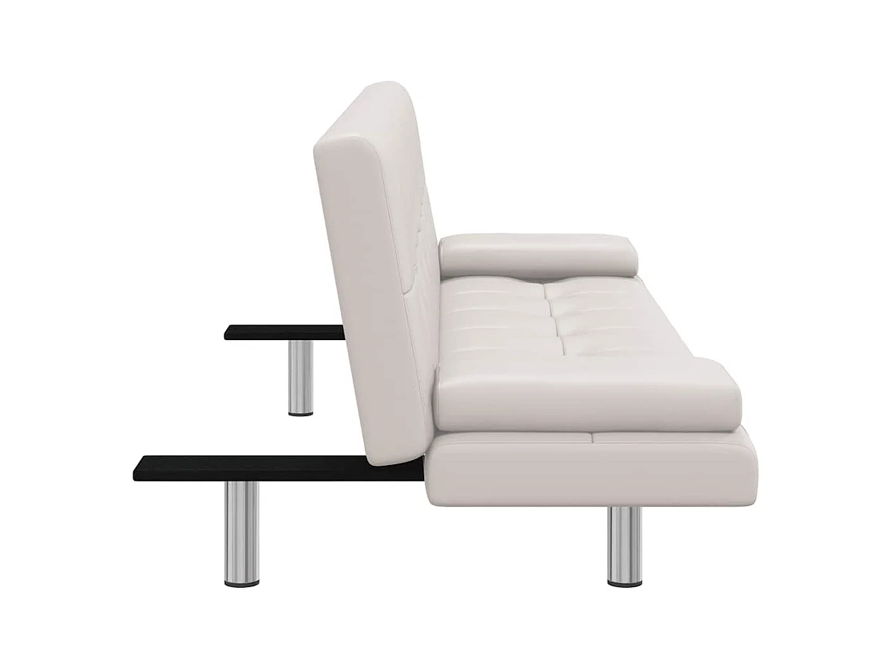 Verstellbares Schlafsofa mit zwei Kissen, Kunstleder, Cremeweiß