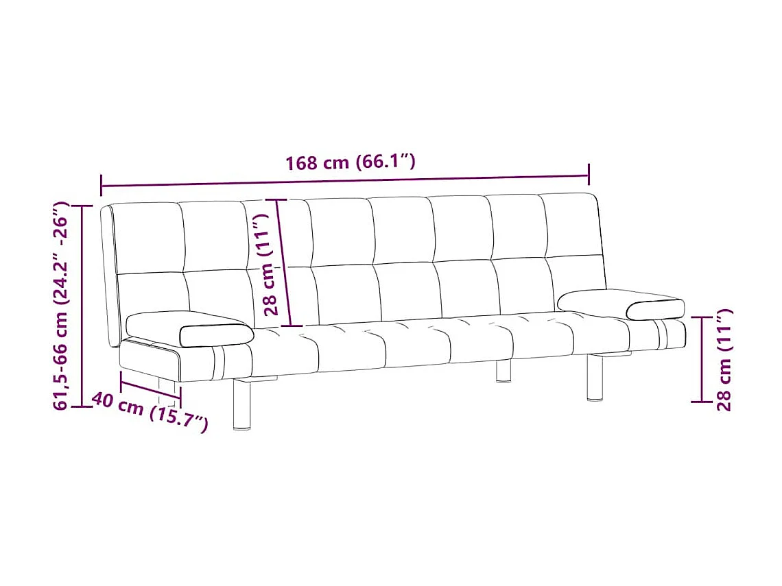 Verstellbares Schlafsofa mit zwei Kissen, Kunstleder, Cremeweiß