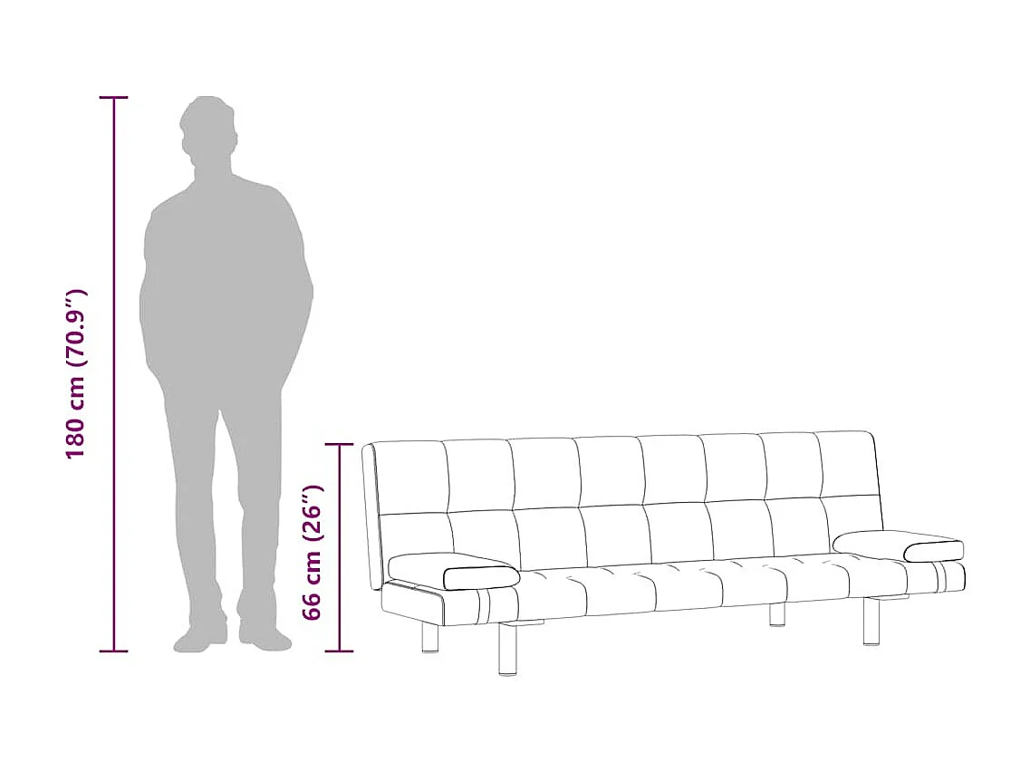 Verstellbares Schlafsofa mit zwei Kissen, Kunstleder, Cremeweiß