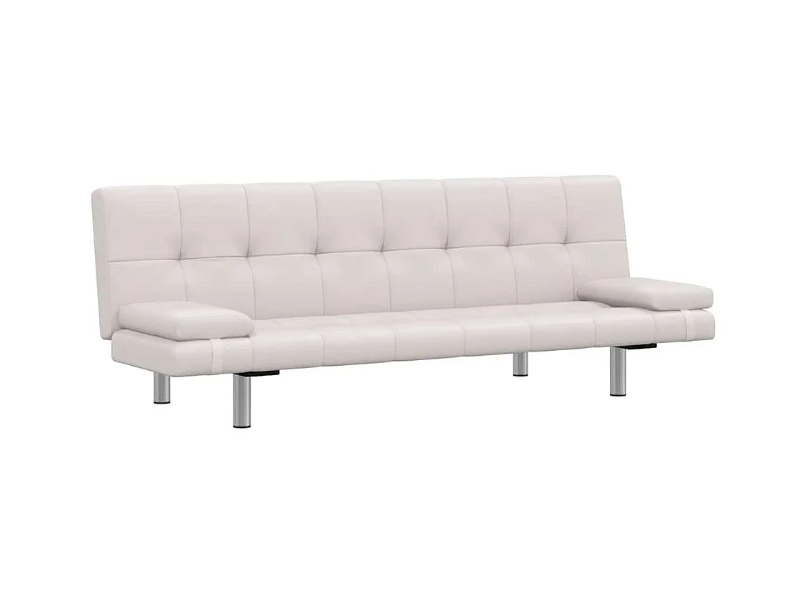 Sofá cama ajustable con dos almohadas de piel sintética color blanco crema