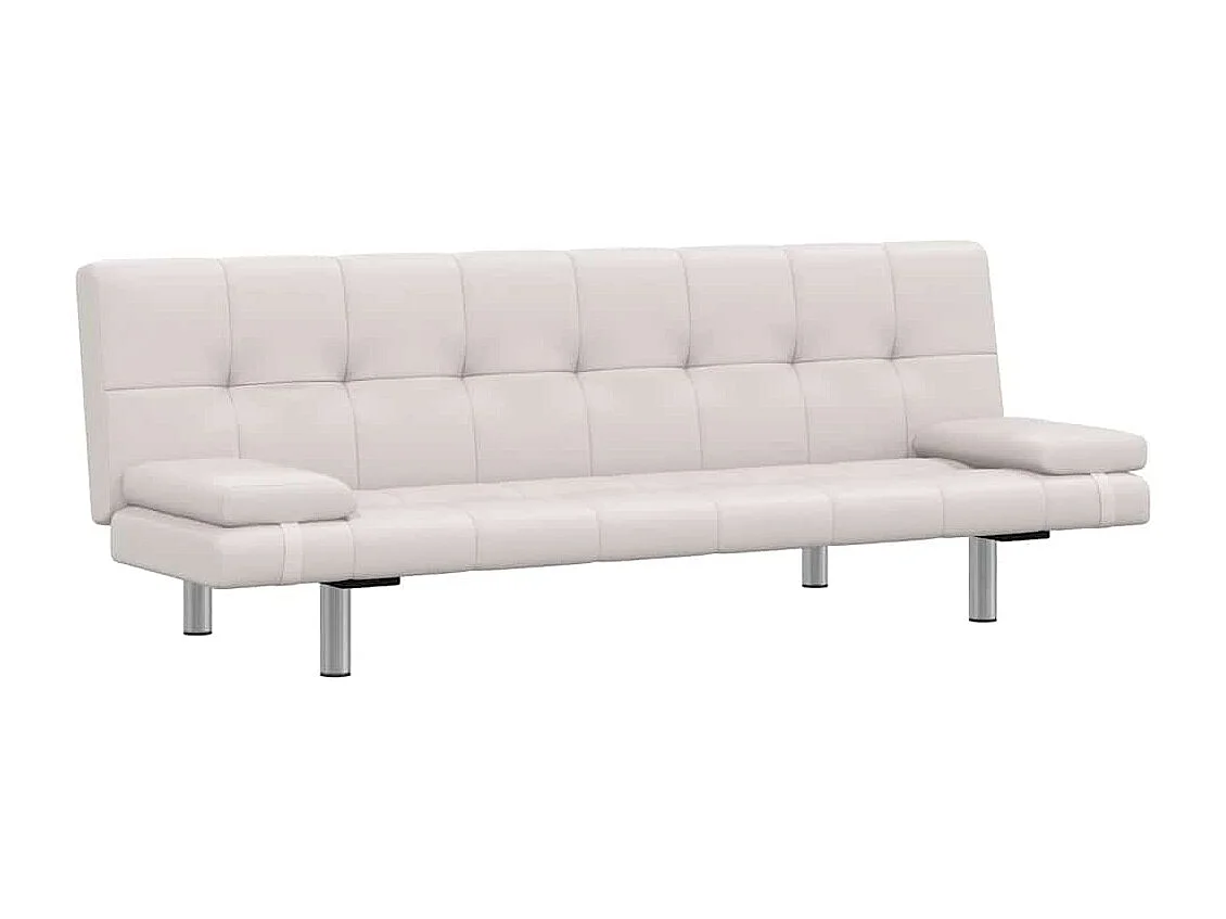 Sofá cama ajustable con dos almohadas de piel sintética color blanco crema