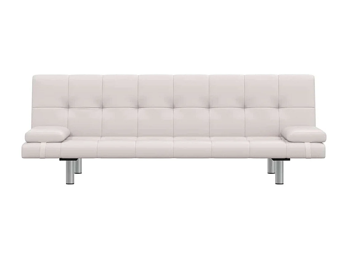 Sofá cama ajustable con dos almohadas de piel sintética color blanco crema