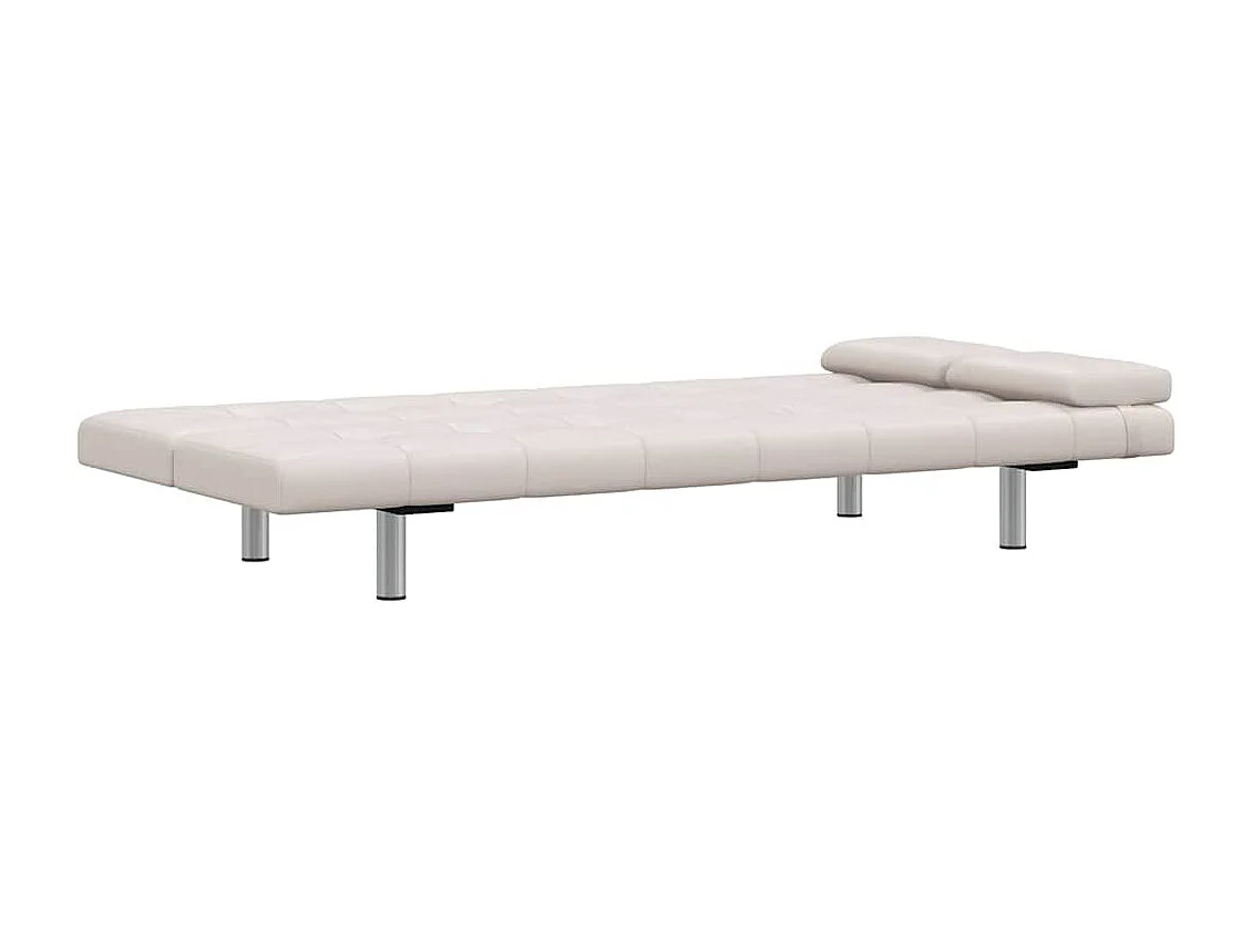 Sofá cama ajustable con dos almohadas de piel sintética color blanco crema