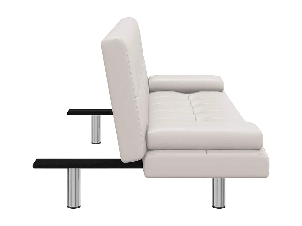 Sofá cama ajustable con dos almohadas de piel sintética color blanco crema