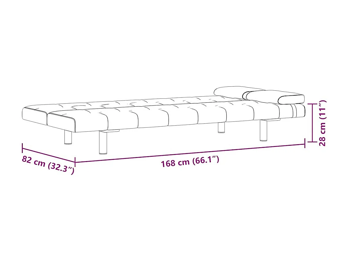 Sofá cama ajustable con dos almohadas de piel sintética color blanco crema
