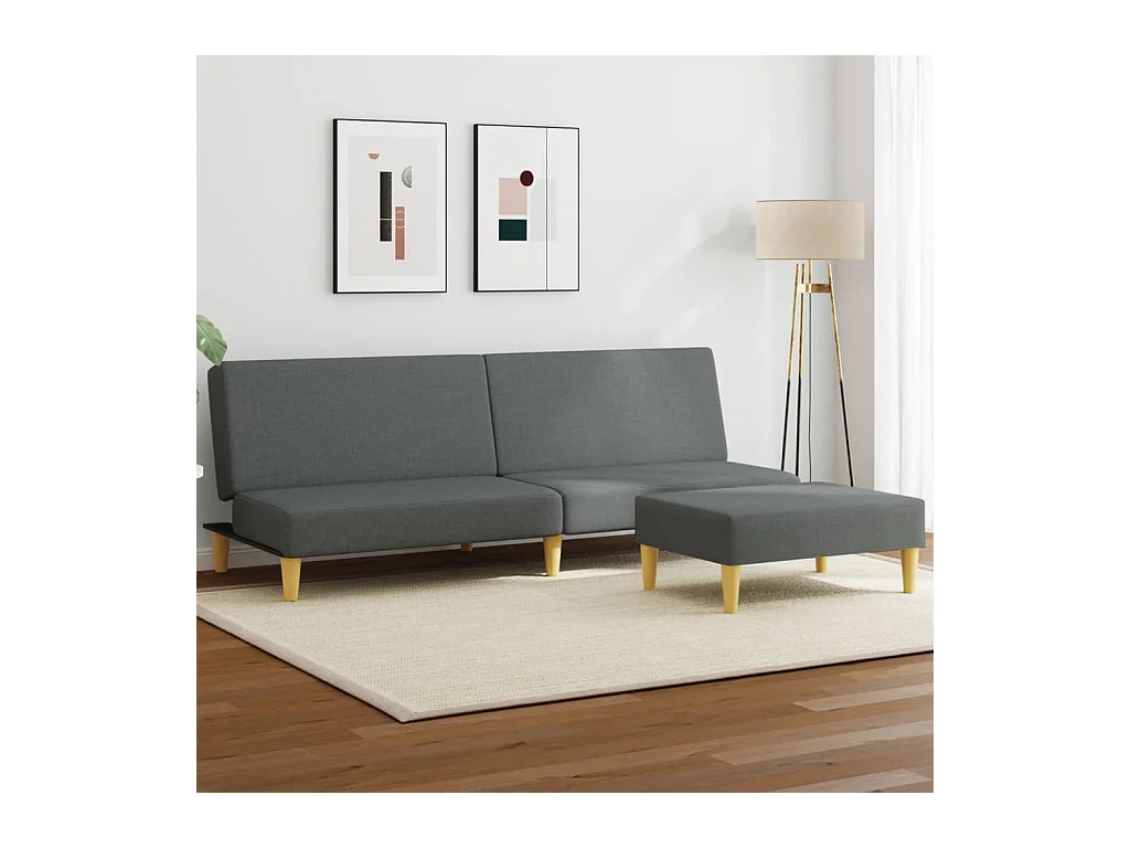 Sofá cama de 2 plazas con almohadas y reposapiés en gris oscuro