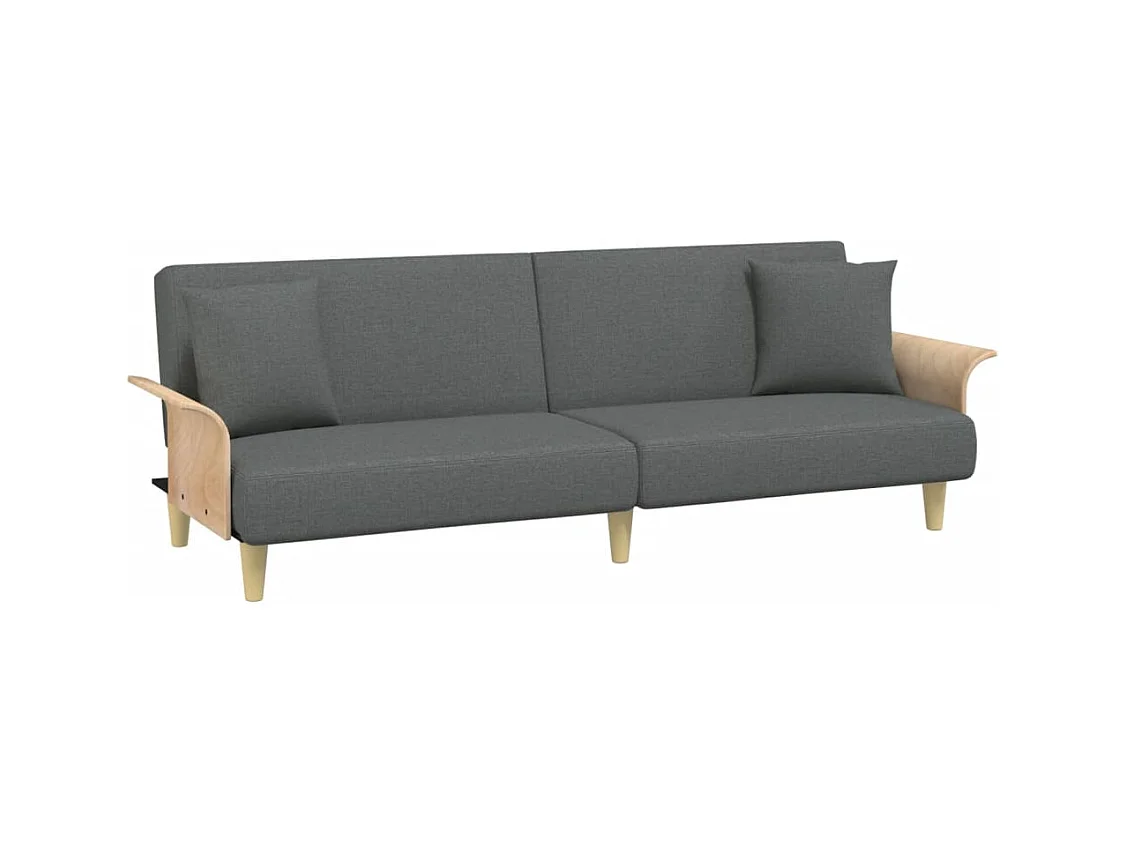 Sofá cama de 2 plazas con almohadas y reposapiés en gris oscuro