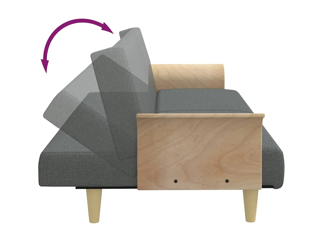 Sofá cama de 2 plazas con almohadas y reposapiés en gris oscuro