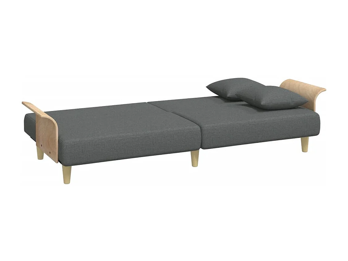 Sofá cama de 2 plazas con almohadas y reposapiés en gris oscuro
